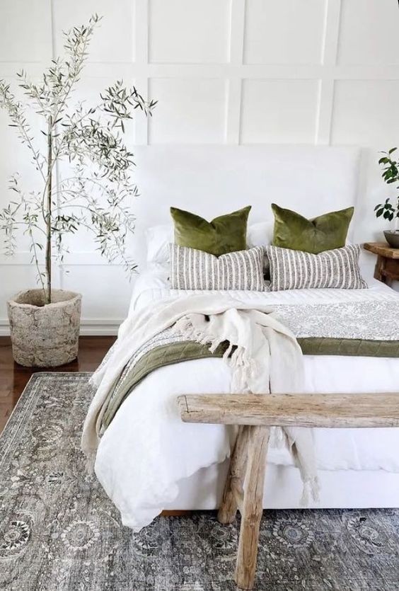 #4) Hint Of Green Farmhouse Bedroom