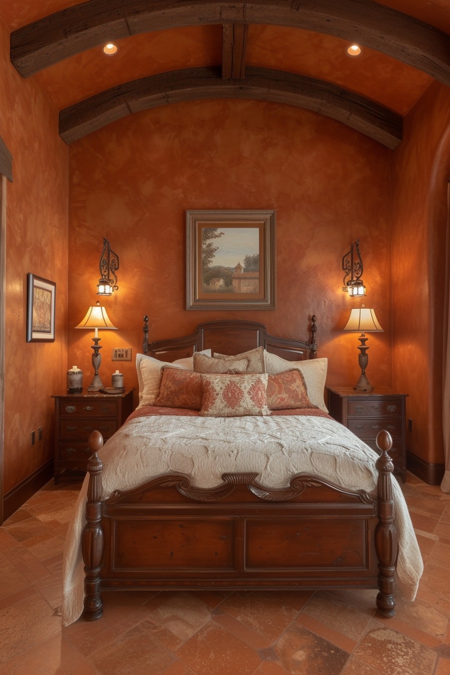 Tuscan-Style Grown Woman Bedroom: Warm Terracotta and Wrought Iron Charm