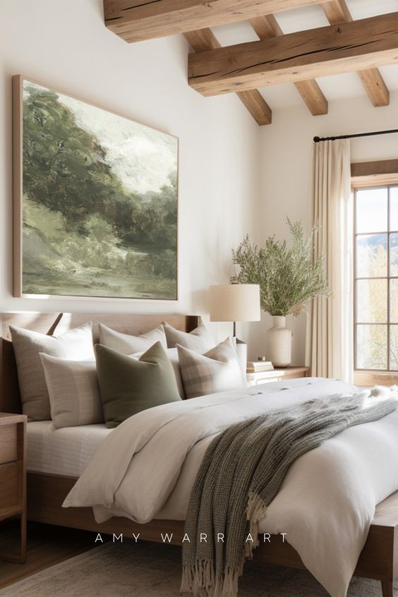 Sage Green Landscape Art Brings a Subtle Touch of Nature To Your Bedroom