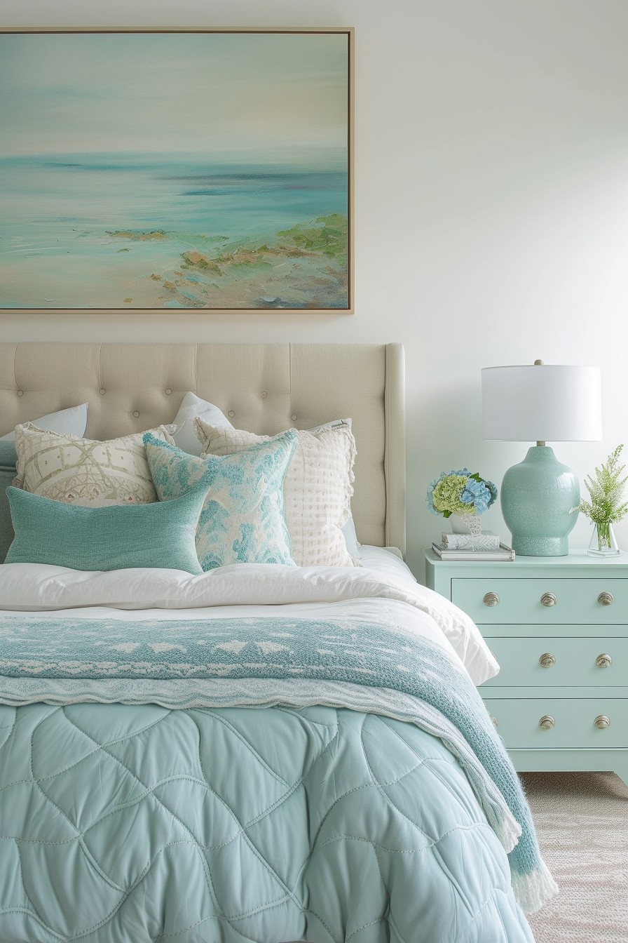 Gentle Pastel Aqua Grown Woman Bedroom: Contemporary Coolness