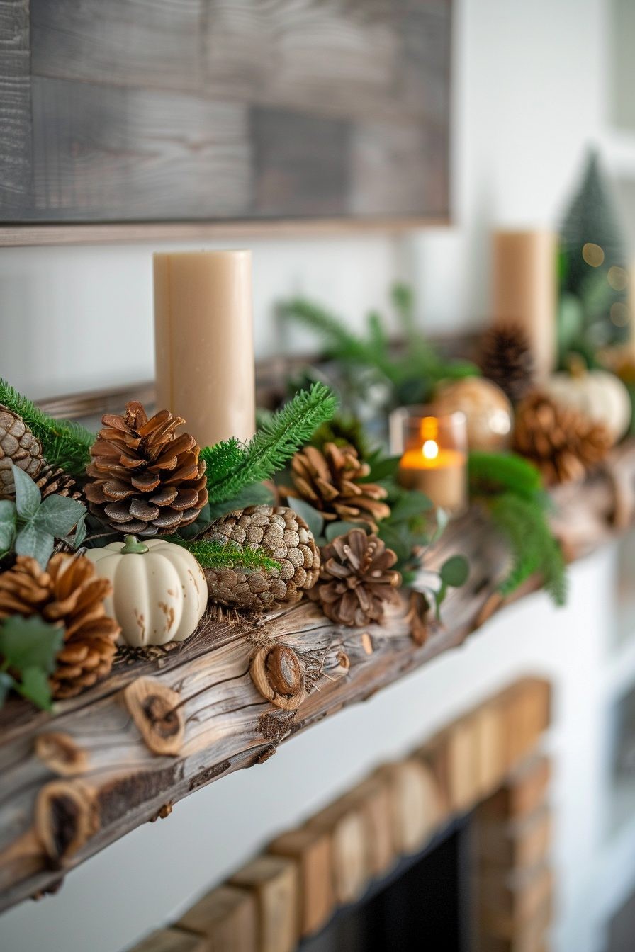 Natural Wood Fall Mantel Designs