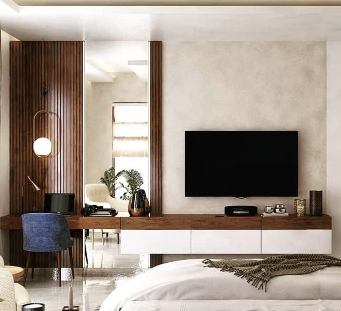 Bedroom Ideas With Television And Mirror On One Side