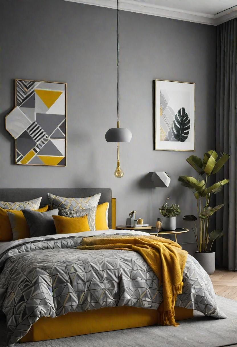 Geometric Grey & Yellow Bedroom