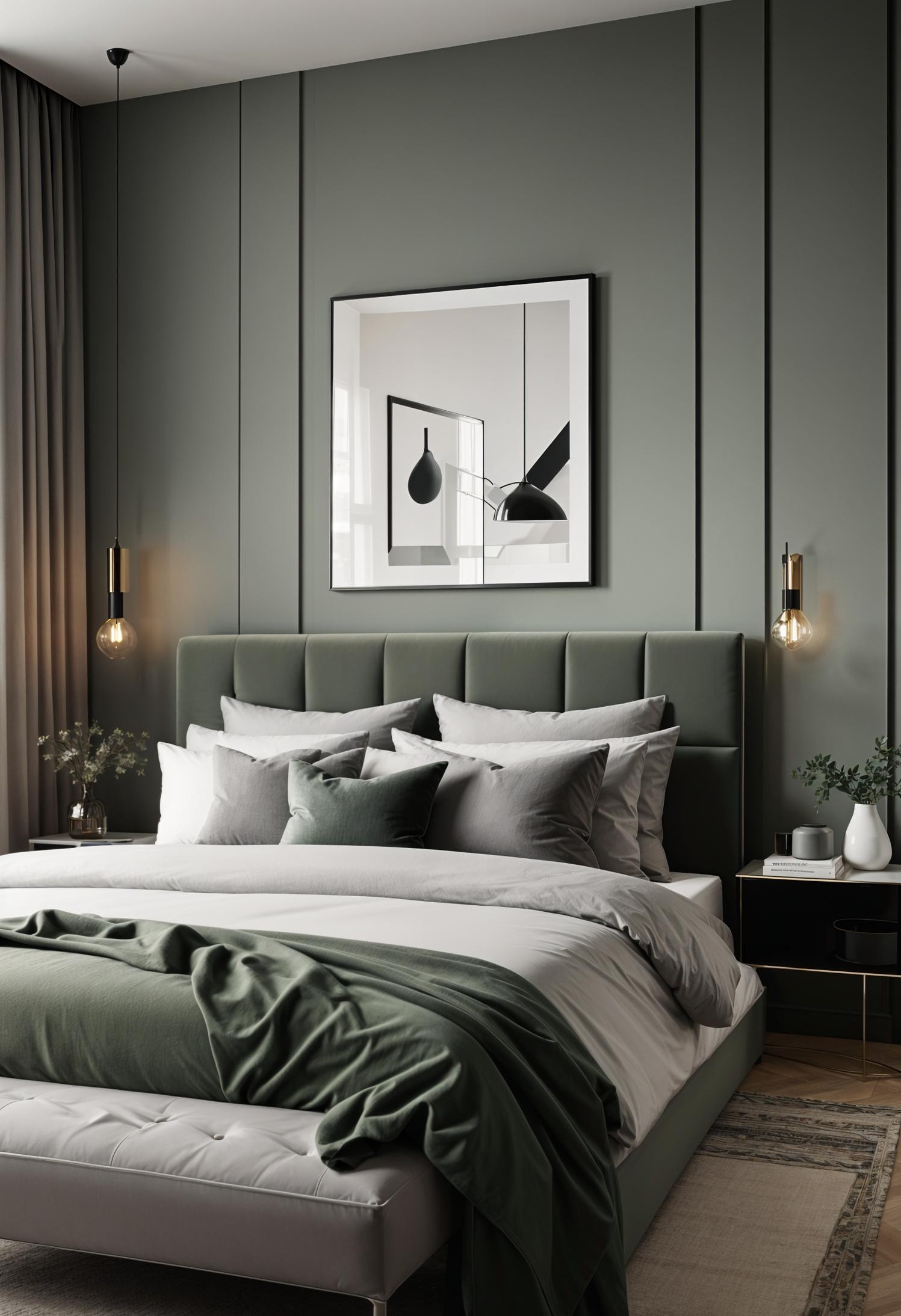 Modern Green Wall Panels, Grey Furniture