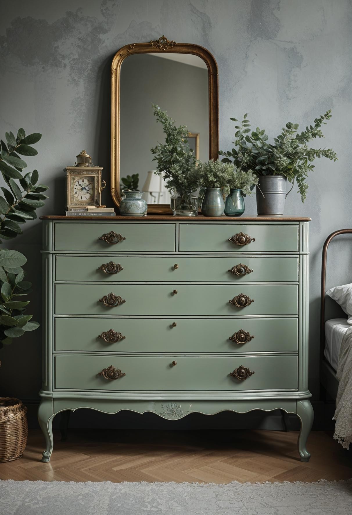 Retro Elegance: Sage Green Dresser