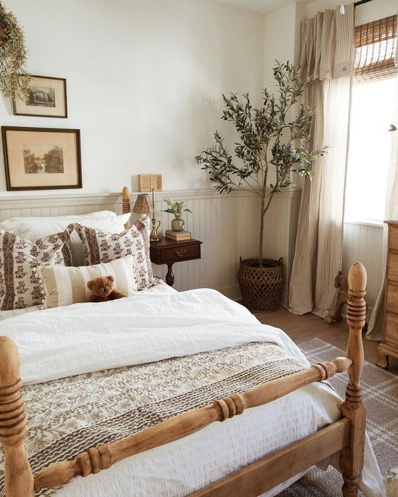 Wooden Bed Frame With Plant