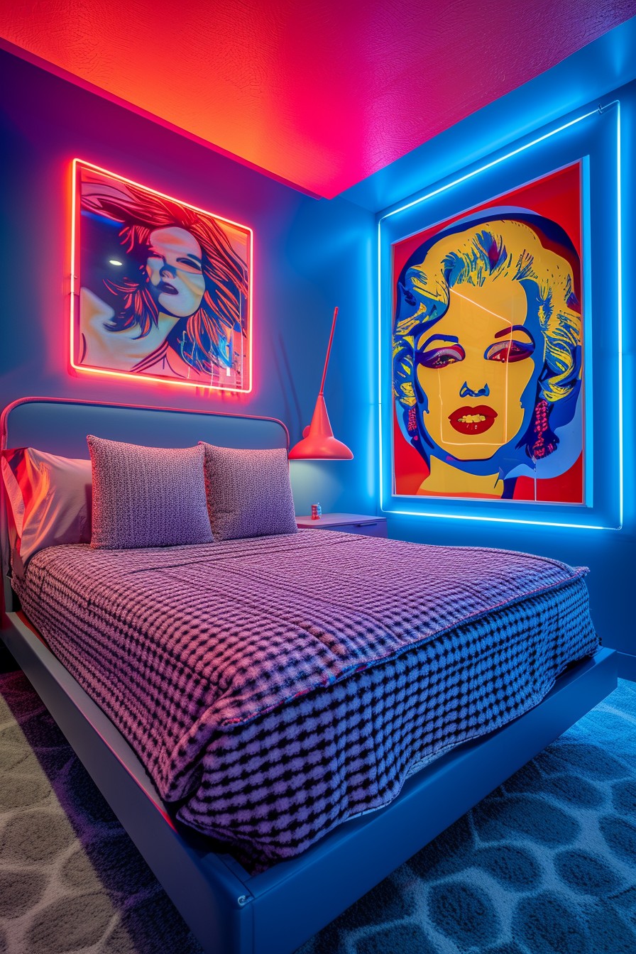 Bold and Bright Grown Woman Bedroom: Electric Blue and Pop Art Energy