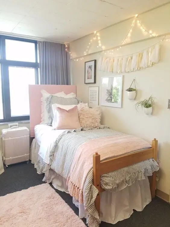 Pink And Grey Dorm Room