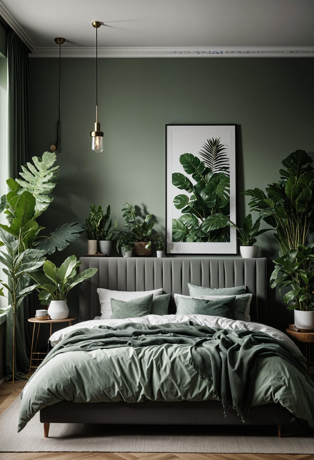 Green Accents in Grey Bedroom