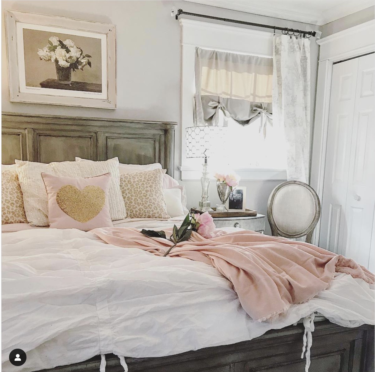 Rustic Bed With White And Pink Bedding