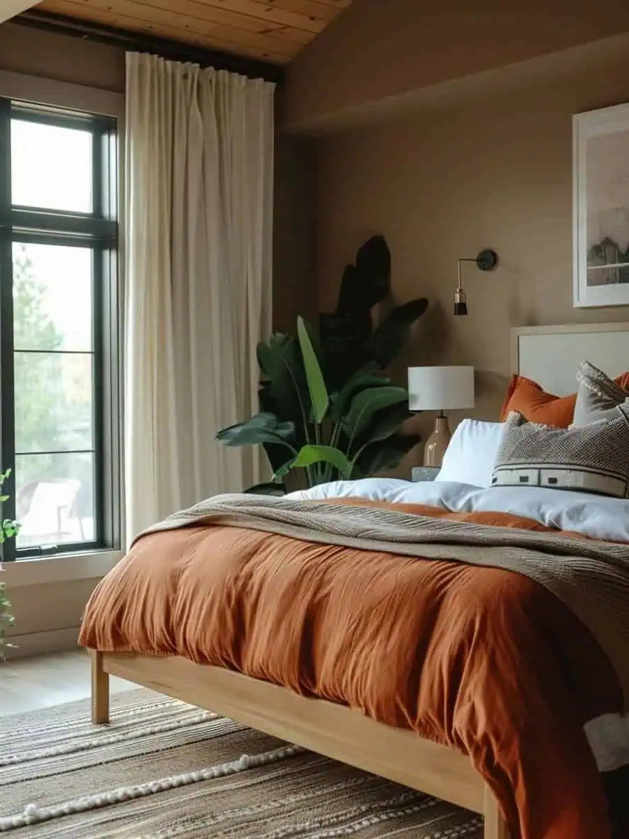 How to incorporate earthy elements into a modern bedroom?