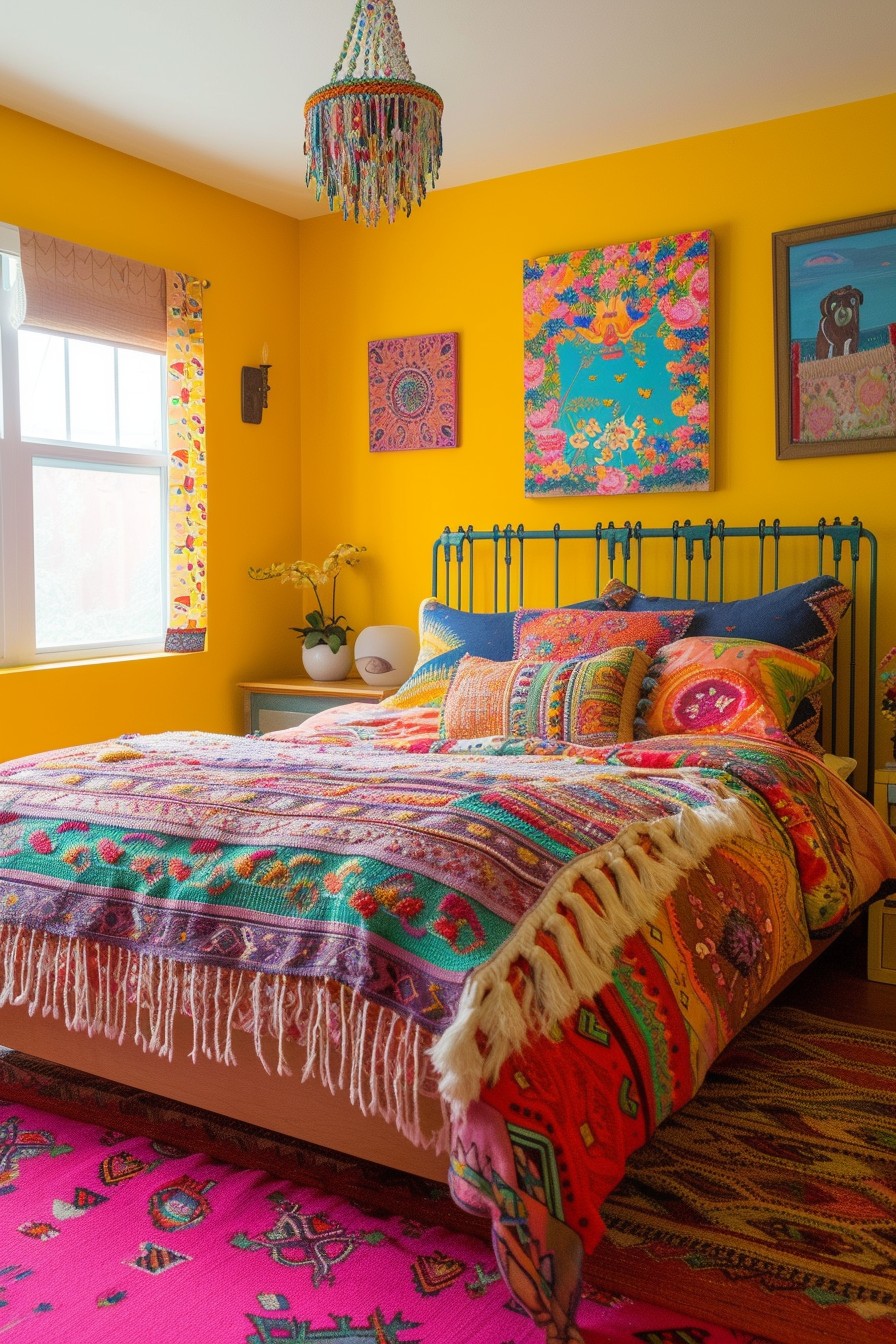 Playful and Colorful Grown Woman Bedroom: Bright Yellow and Whimsical Fun